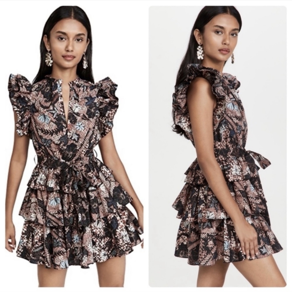 Ulla Johnson Honoria Ruffle Sleeve Tiered Mini Dress Size 8